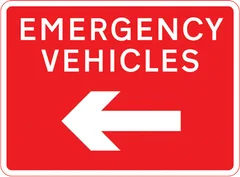 Junction ahead leading to a route for emergency vehicles to a temporary incident control point — UK road sign