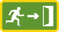 Direction to emergency exit for pedestrians from a tunnel — UK road sign