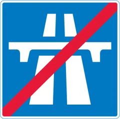 End of motorway regulations, including the national speed limit — UK road sign