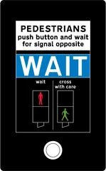 Instructions to pedestrians above the push control at light signals — UK road sign