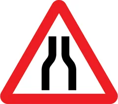 Road narrows on both sides ahead — UK road sign