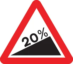 Steep hill upwards ahead (20%) — UK road sign