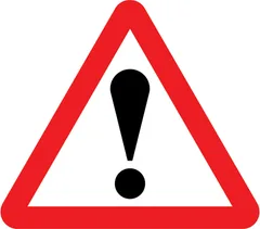 Other danger ahead. Plate beneath indicates the nature of the hazard — UK road sign