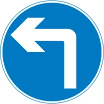 Vehicular traffic must turn ahead in the direction indicated by the arrow — UK road sign