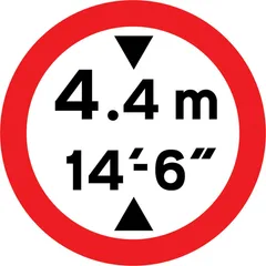 Vehicles exceeding height indicated are prohibited. Height is displayed in both metric and imperial units — UK road sign