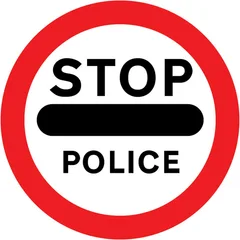 Vehicular traffic must not go beyond the sign where displayed temporarily by a constable in uniform or by a traffic warden — UK road sign