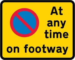 Continuous prohibition on waiting except loading and unloading on the footway — UK road sign