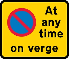 Continuous prohibition on waiting except loading and unloading on the verge — UK road sign