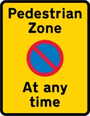 Prohibition on waiting (and loading and unloading) in a pedestrian zone at any time — UK road sign