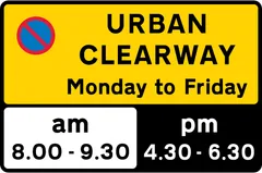 No stopping during periods indicated except to pick up or set down passengers — UK road sign