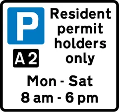 Parking place reserved for resident permit holders during the time period indicated — UK road sign