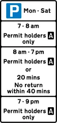 Parking place for permit holders with limited waiting permitted by others at specified times — UK road sign
