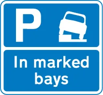 Vehicles may be parked partially on the verge or footway in marked bays — UK road sign