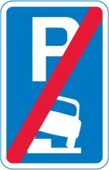 End of area where vehicles may be parked partially on the verge or footway — UK road sign