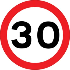 Maximum speed limit of 30 miles per hour — UK road sign