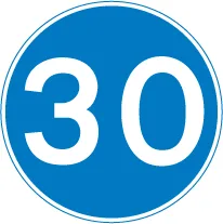 Minimum speed limit of 30 miles per hour — UK road sign