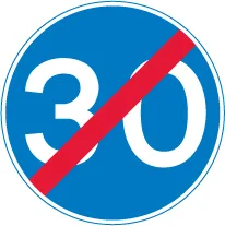 Example of UK speed limit signs: End of 30 miles per hour minimum speed limit