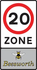 Entrance to a 20 miles per hour speed limit zone — UK road sign