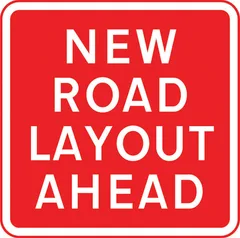 Permanent change to the road layout ahead — UK road sign