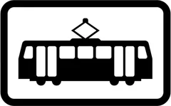Open tramway level crossing without light signals — UK road sign