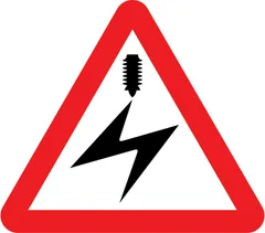 Electrified overhead cable ahead — UK road sign