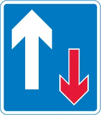 Traffic has priority over vehicles from the opposite direction — UK road sign