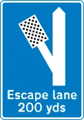 200 yards to escape lane to the left for vehicles unable to stop on a steep hill — UK road sign