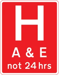Hospital ahead with accident and emergency facilities — UK road sign