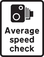 Length of road where two cameras are used to measure the average speed of a vehicle between two points — UK road sign