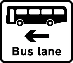 Bus lane on road at junction ahead — UK road sign